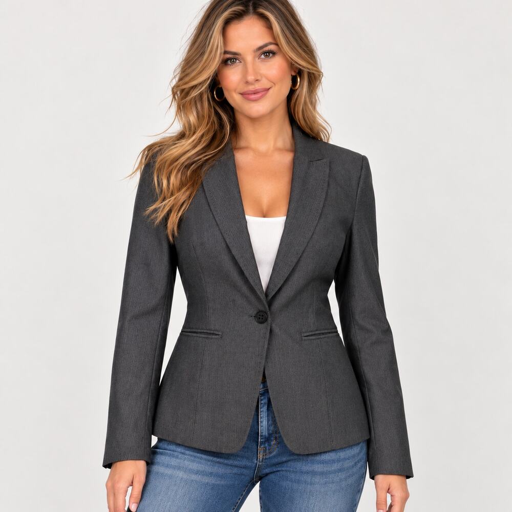 BOSS Orange Hugo Boss Orel Blazer Gray One-Button Cotton Wool Women's Size 4
